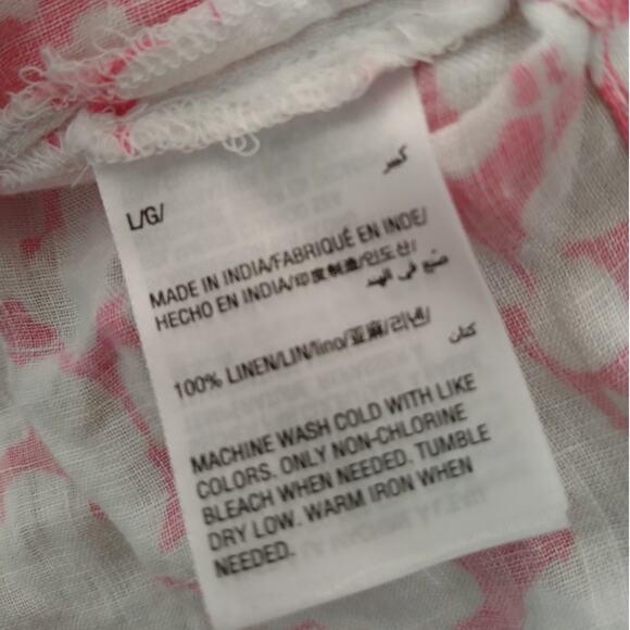 Charter Club 100% Linen Button Up Shirt Coral Pink Floral White Long Sleeve L - Picture 8 of 10